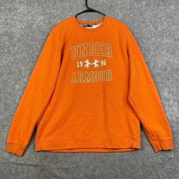 Under Armour Sweatshirt Mens XL Orange Pullover Crew Neck Long Sleeve Logo - Picture 1 of 7